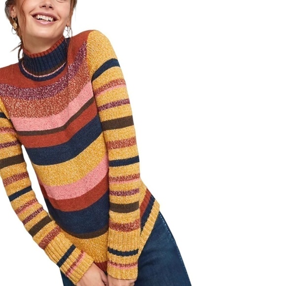 Frye Cropped Mock Neck Striped Sweater Cotton Merino Wool Mohair Blend - Picture 7 of 9